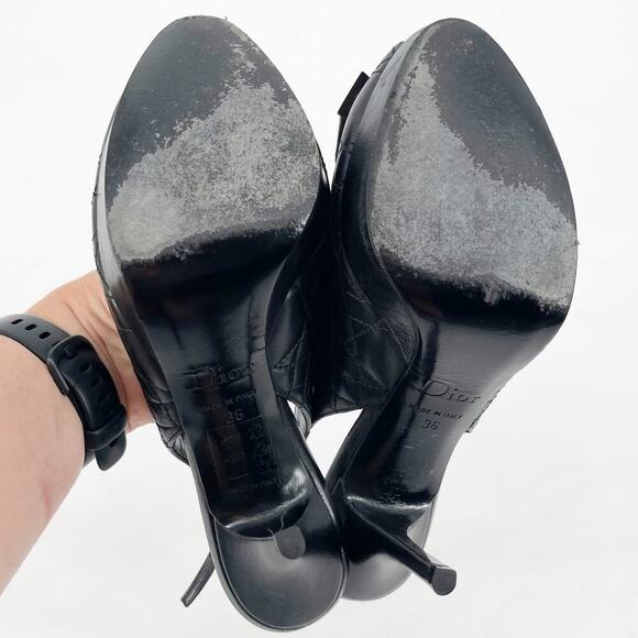 Dior Black Cannage Patent and Leather Bow CD Logo Slingback Pump size 36 - Picture 10 of 11
